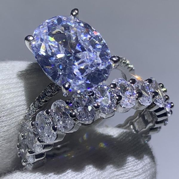 

wedding rings sparkling deluxe jewelry brand 925 sterling silver oval cut 5a cubic zirconia couple eternity bridal ring set, Slivery;golden