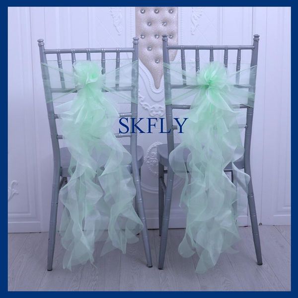 

ch098m wedding nice light green organza curly willow frilly chair sash