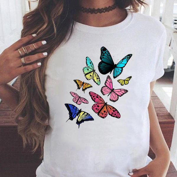 

women's t-shirt women t-shirts butterfly watercolor 2021 short sleeve graphic print female fashion cartoon summer t shirt tee, White