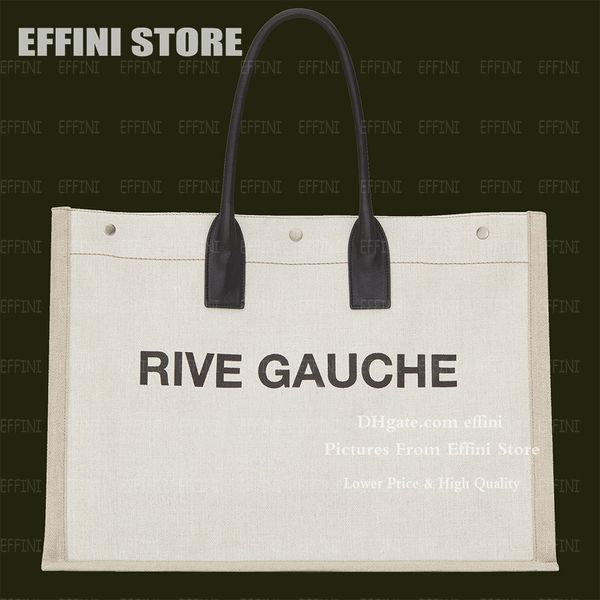 

5a+r handbags beach rive gauche tote bags women rivet fashion black linen shoulder purses luxurious large capacity travel shopping bag 48cm