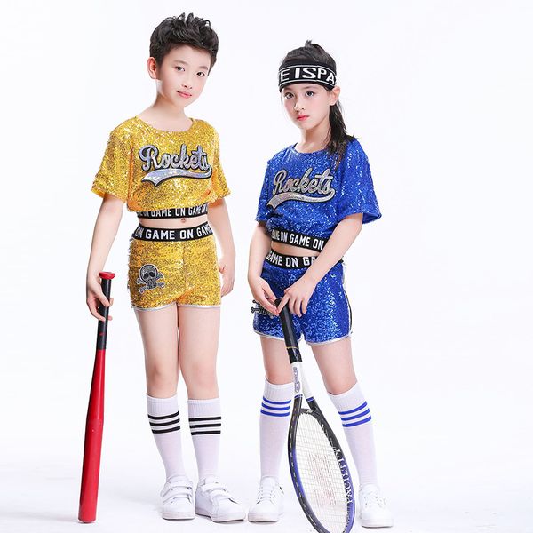 

children cheerleading dancewear new sequins jazz modern hip-hop stage dance costumes boy and girl 3colors, Black;red