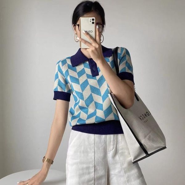 

women's polos traf designer knitted t-shirt 2021 summer y2k retro style wool women shirt clothes 50716, White