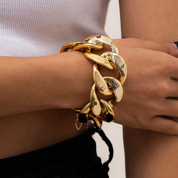 

link, chain lacteo gothic punk big ccb material bangle bracelet hip hop singlelayer charm for women 2021 fashion jewelry, Black