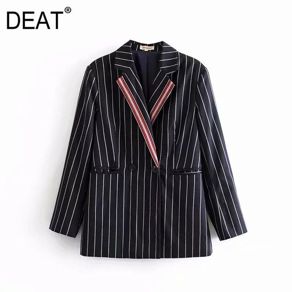 

deat] women blazer new england style v-neck stripe long sleeve loose fit jacket fashion tide spring autumn 2021 13u299, White;black