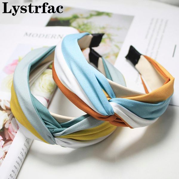 

hair accessories lystrfac fashion splicing cross knot striped hairband women wide headband female wild washing face non-slip headpieces