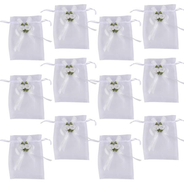 

gift wrap 12pcs net yarn candy bag bow flower storage for wedding party gathering (10x12cm, white)