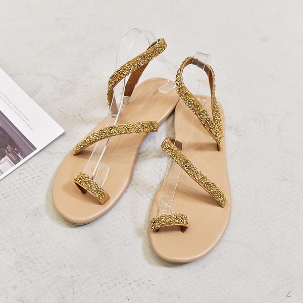 

sandals summer ladies bling cool bandage flat shoes slippers women 2021 size 35-43, Black