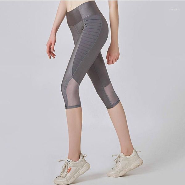 

yoga outfits 2021 running trouser female crop fitness dance tights women cropped pant stripe elastic mesh patchwork sport leggings1, White;red