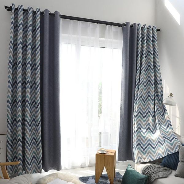 

curtain & drapes nordic modern corrugated contrast color stitching printing customization window blackout curtains for living dining room be