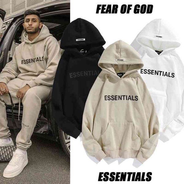 

autumn winter 2021 chaopai fog double thread ess new glued three-dimensional letter men's and women's hoodie, Black
