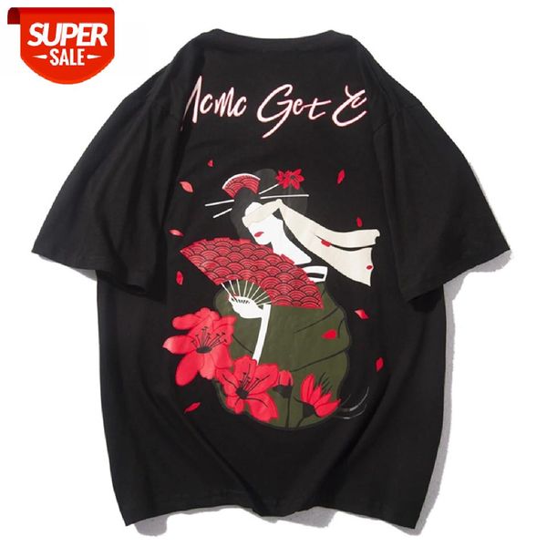 

singing flower print t shirt men 2020 summer harajuku hip hop swag casual tshirt loose streetwear male short sleeve #ow2v, White;black
