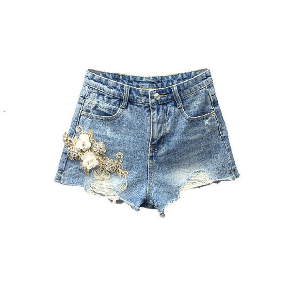 

women's shorts summer station unha pearl inserted broca stereo flower skin edge from jeans thin calzones hvrd, White;black