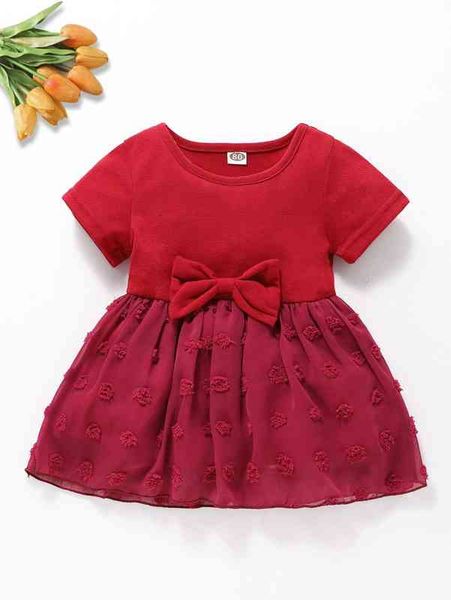 

baby swiss dot bow front dress she, Red;yellow