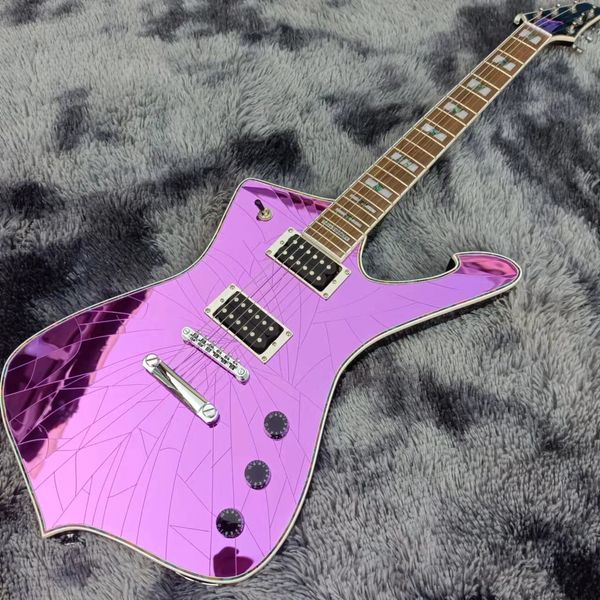 Iceman-E-Gitarre mit gebrochener Spiegeldecke, rosa Finish, individuelle Gitarre mit offenen passiven Tonabnehmern