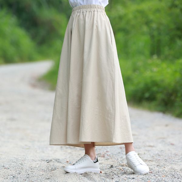 

2021 new summer long vintage cotton and linen high waist women skirts saia maxi skirt womens jupe femme saias p19u, Black