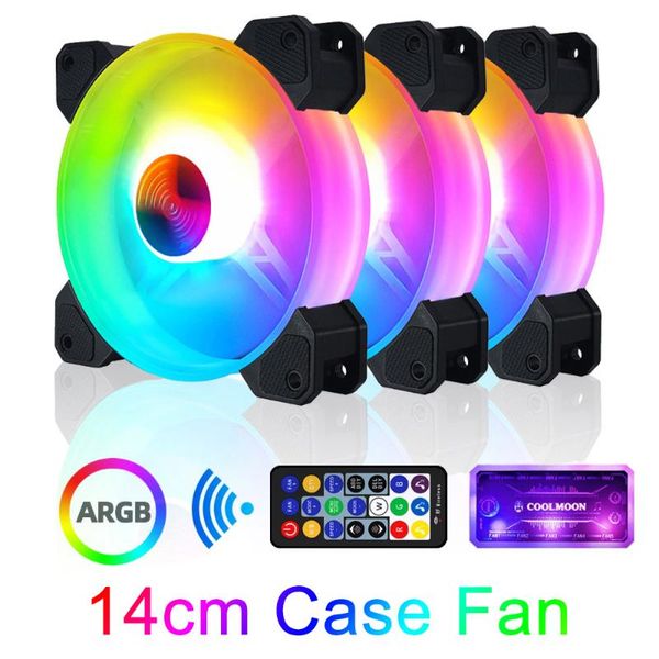 

fans & coolings coolmoon pc case fan 140mm rgb aura sync addressable 5v/3pin quiet adjust speed color remote computer cooler