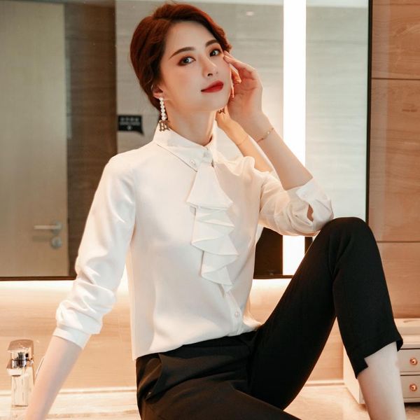 

elegant red autumn winter long sleeve blouses shirts for women business work wear formal styles blouse shirt clothes, White