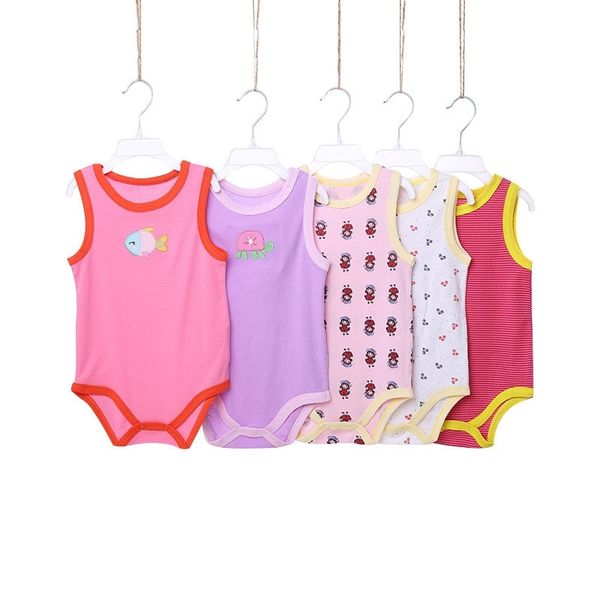 

[5pcs/lot random color] cartoon baby bodysuit cotton sleeveless baby girl clothes summer infant boys bodysuits newborn jumpsuits 210315, Blue