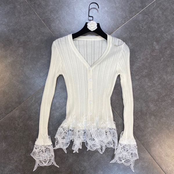 

2021 spring newcomers knitted or crocheted long sleeve with v hook cleavage elastic waistband temperament female ca je1u, White;black