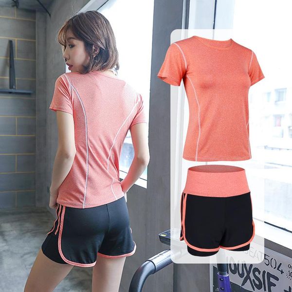 

yoga outfit clothing suit women spring, autumn and summer short-sleeved fake two-piece trousers running sports fitness