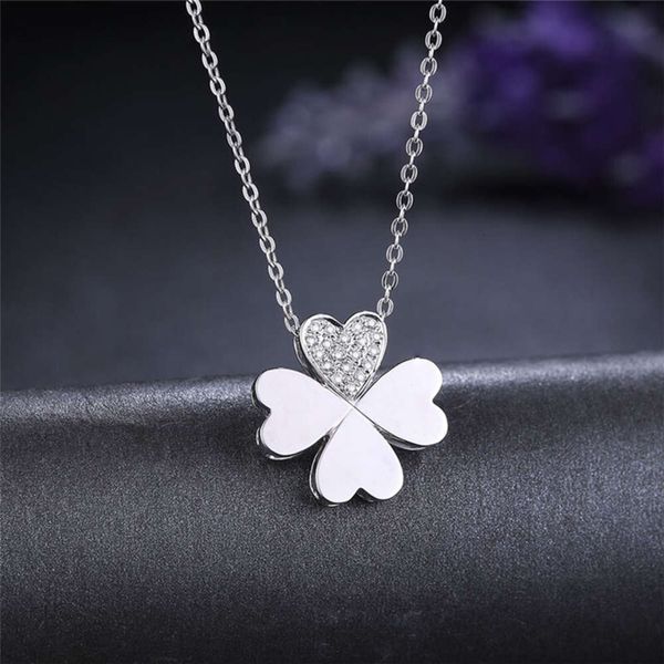 

hbp fashion luxury jewelry lucky clover necklace japanese korean temperament 18k gold inlaid zircon pendant, Silver