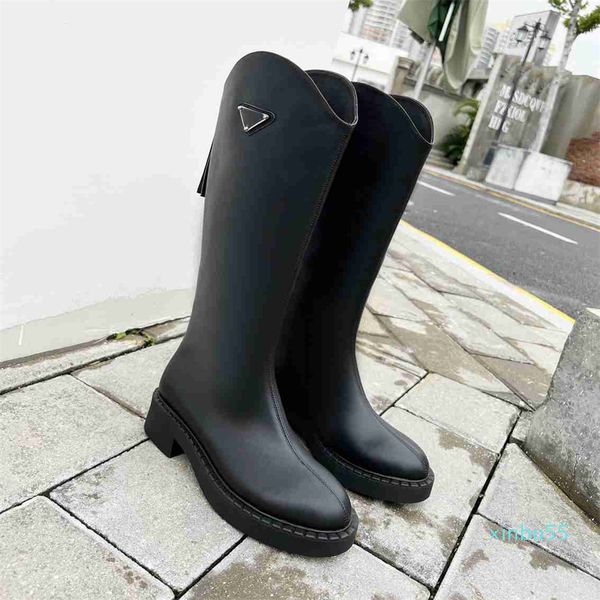 

luxury designer boots women shoes leather low heels boot winter, Black