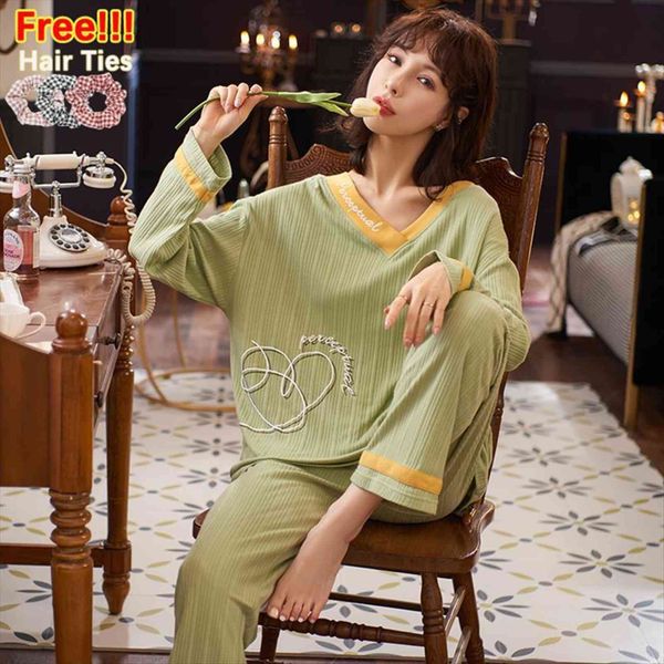 

autumn green silk pajama sets women sleepwear 100% cotton pjs satin soft nightwear fashion atoff home kawaii lounge, Black;red
