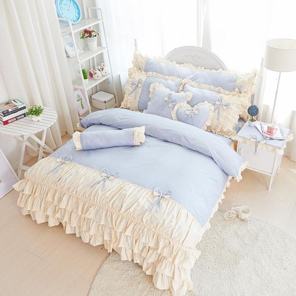 

bedding sets korea style girls set king  twin size 100% cotton pink/purpe princess duvet cover bed skirt pillowcases 4/6pcs