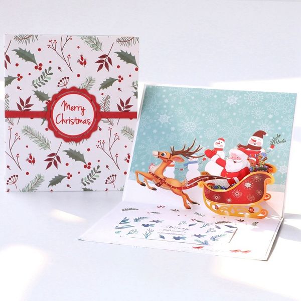 

silhouettes paper carving three dimensional christmas deer cart greeting card creative blessing postcard message handmade