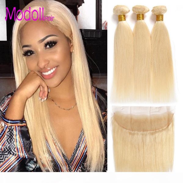 

613 bundles with frontal peruvian virgin hair blonde 3 bundles with closure dhgate remy straight human hair blonde bundles with frontal, Black;brown
