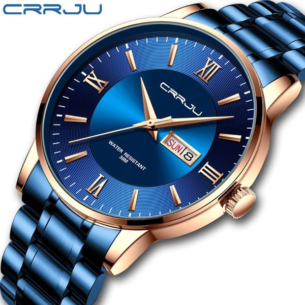 

wristwatches relogio masculino crrju fashion mens watches wrist watch quartz clock blue men waterproof date, Slivery;brown