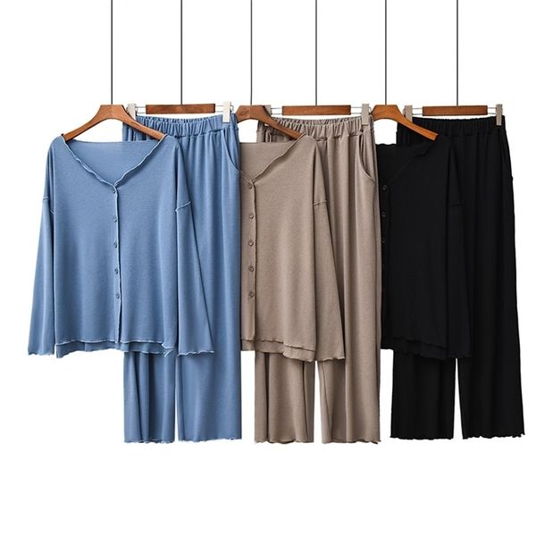 

autumn ladies pajamas set comfort solid color women v-neck homewear 2pcs long sleeve+pants casual wear 211215, Black;red