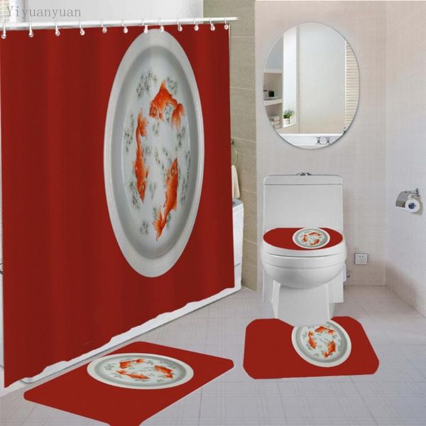 

shower curtains antique chinese porcelain print set classical style waterproof bath mats rugs toilet lid cover for bathroom