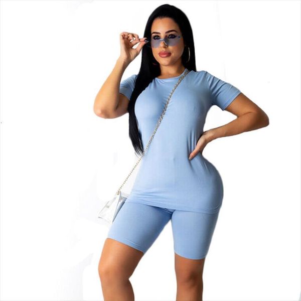 

summer clothing solid women tracksuits tracksuit short sleeve t shirt crops shorts suit casual basic 2 piece set, Gray