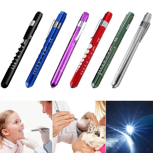 Portátil LED Lanterna Work Light Medical Primeiros Socorros Caneta Luz Tocha Lâmpada Com Pupil Medidor Medidas Doctor Enfermeira Diagnóstico Home Care Light 10pcs