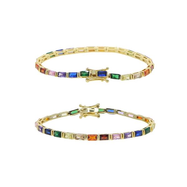 

link, chain rainbow colors crystal stone gold color 1 row cz tennis bracelet hip hop iced out bling rap rock jewelry, Black