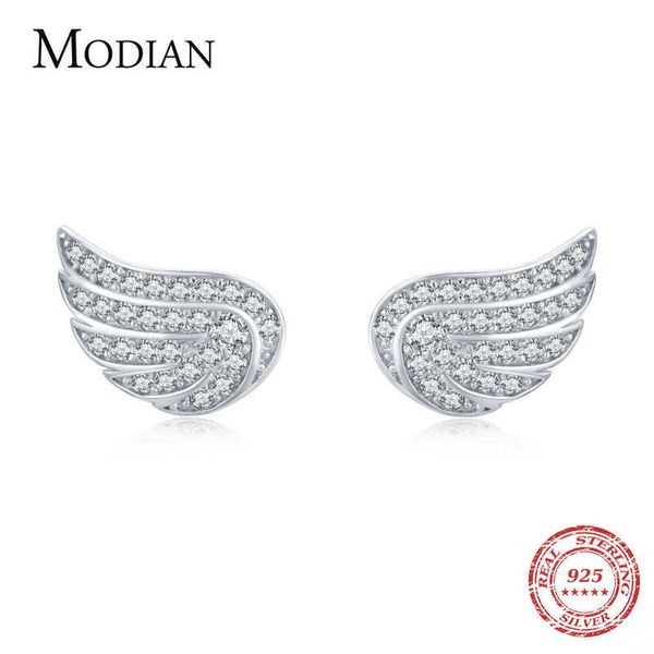 Luxury Simple Full CZ Orecchino Moda 925 Sterling Silver Angel Wings Orecchini per ragazza Donna Fine Jewelry 210707