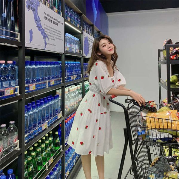 

french strawberries collar very waistband fairy style 2019v platycodon embroidery dress summer, Black;gray