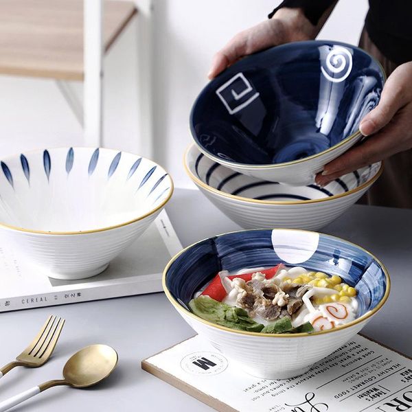 

bowls hand-painted japanese ceramic bowl soup noodle home large eat noodles mix creative hat horn rice