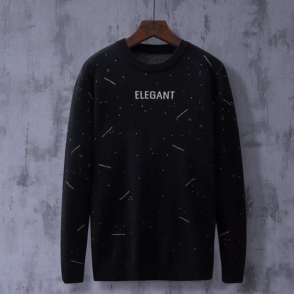 

autumn 2021 thin men's jacquard sweater round neck long sleeve pullover winter korean fashion line coat 1-61 g339, Black