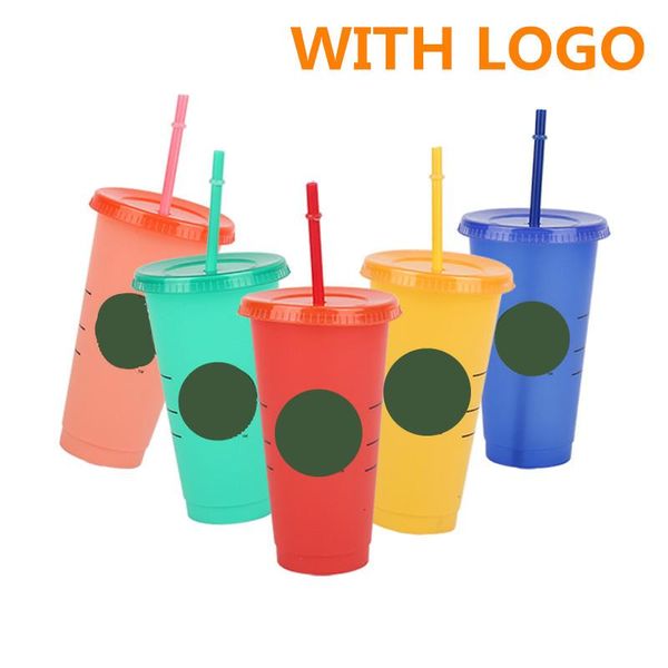 

mugs 700ml/473ml straw cup with lid logo color change coffee reusable cups plastic tumbler matte finish