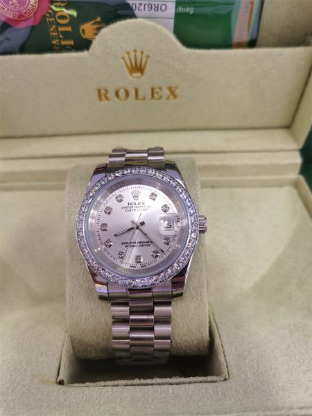 

with original box 41mm 36mm automatic mechanical mens watches bezel stainless steel women diamond watch waterproof luminous wristwatches 202, Slivery;brown