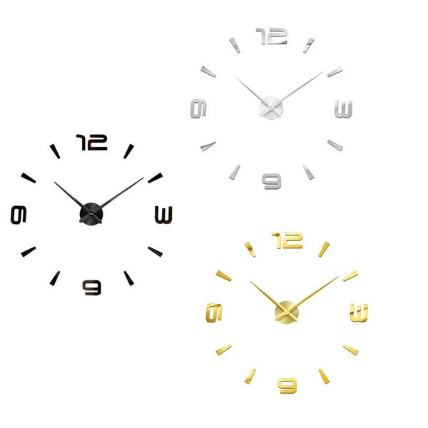 

wall clocks fashion 3d large diy clock frameless mute non ticking quartz kit with mirror sticker for bedroom decor