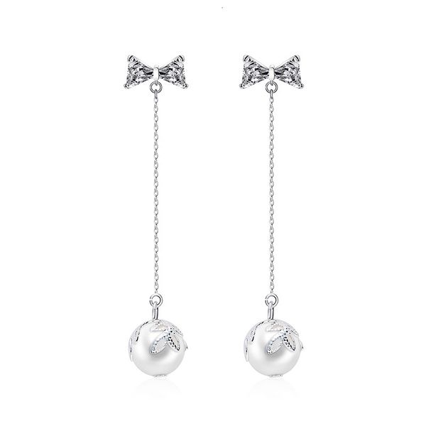 

dangle earrings bella jewelry korean selling pearl zircon long chain bow, Silver