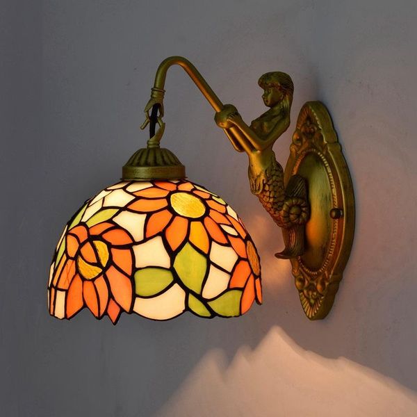 

wall lamp glass art sunflower stained shade lights bedside living room bar mirror front sconce light