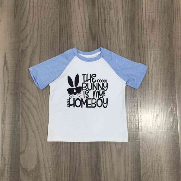 

spring summer boys easter clothes bunny print short sleeve t shirt, White