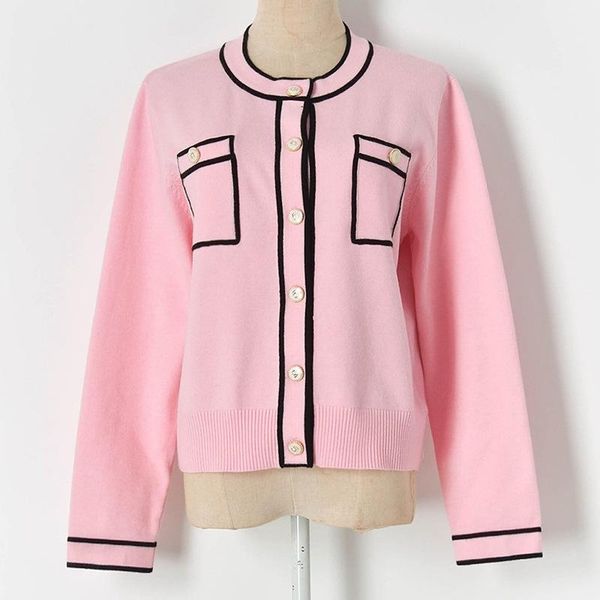 

women's knits & tees luxury designer knitted cardigan sweater for woman 2021 autumn female clothing striped jersey knitwear elegent, White