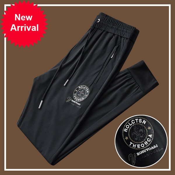 

2021 quality embroidered men streetwear sports sewing thin section personality ribbon pants klg6, Black