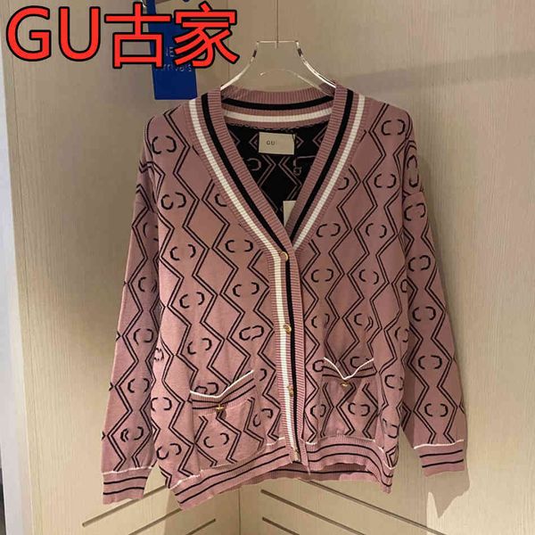 

gujia 21 early autumn new bean paste powder old flower all over printed knitted cardigan foreign style long sleeve loose v-neck sweater, White;black