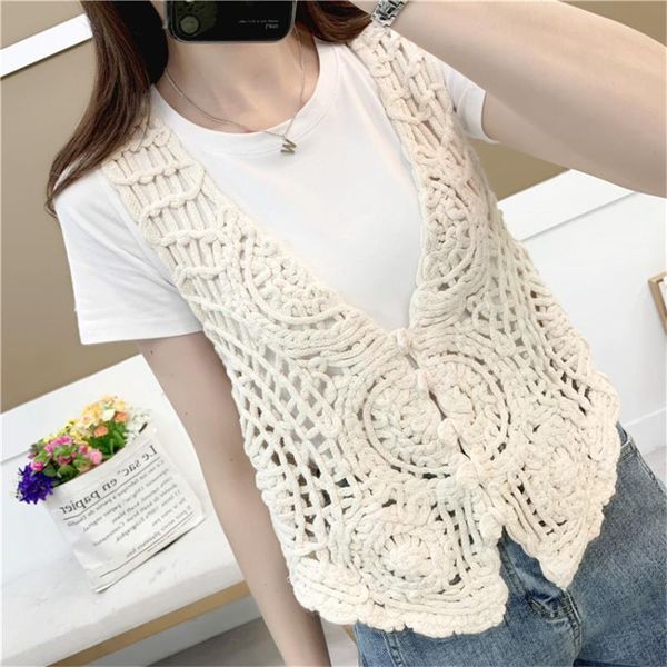 

women's vests boho style retro vintage crochet crop knitted vest women sleeveless waistcoat female summer short coat outwear, Black;white